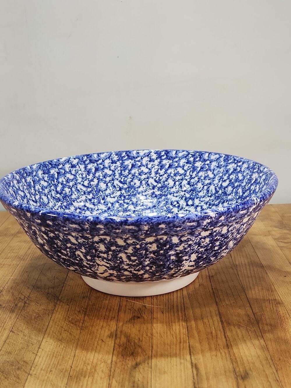 Vintage Roma Liffe Italy Blue White Spongeware 12" Pottery Serving Bowl